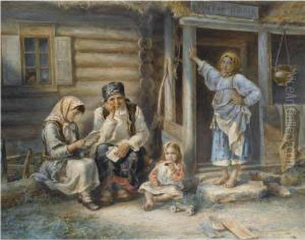 The Village School Oil Painting by Aleksei Ivanovich Strelkovsky