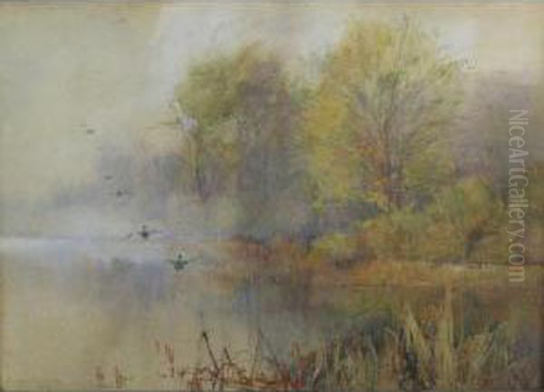 Misty Lake Scene Oil Painting by Philip Eustace Stretton