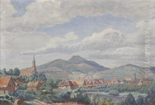 Blick Auf Albersweiler Am Trifels Oil Painting by Heinrich Strieffler