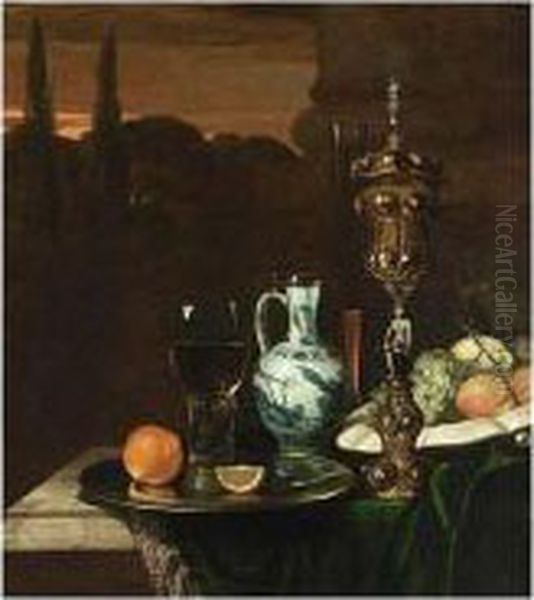 A Still Life With A Silver Gilt Standing Cup And Cover, The Stam In The Oil Painting by Christiaan Jansz. Striep