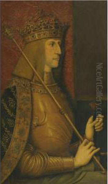 Portrait Of Emperor Maximilian I Wearing Golden Armour With Theorder Of The Golden Fleece Around His Neck And Holding A Sceptreand Sword Oil Painting by Bernhard Strigel