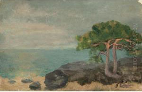 Strandparti, Kymmendo, I (beach At Kymmendo I) Oil Painting by August Strindberg