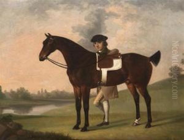 Chestnut Bay With Groom Standing Astride Oil Painting by Francis Stringer