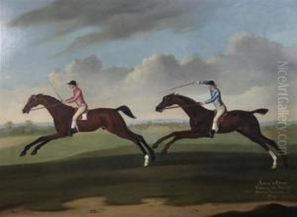 Aaron And Driver/running The Second/heat At Maidenhead/1754 Oil Painting by Francis Stringer