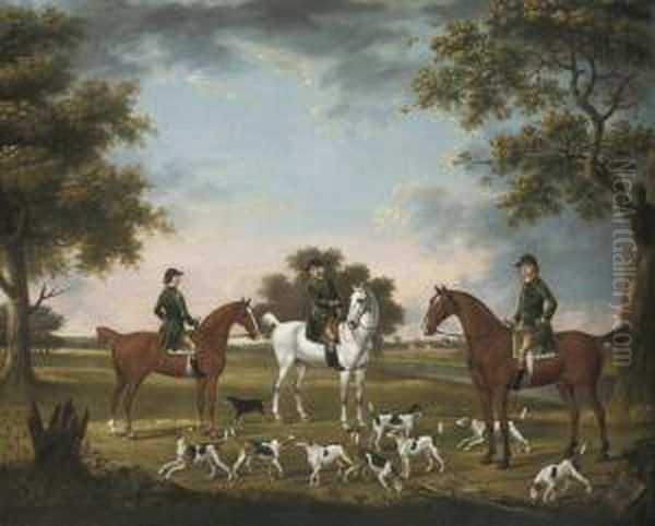 Huntsmen And Hounds In A Wooded River Landscape Oil Painting by Thomas Stringer