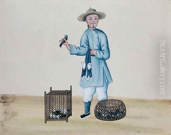 The Pigeon Seller, from a book on the street calls of Peking, c.1785 Oil Painting by Anonymous Artist