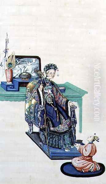 Old Woman Seated with a Kneeling Servant Oil Painting by Anonymous Artist