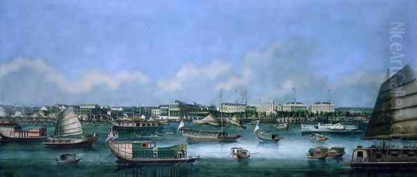 View of the Waterfront at Canton, c.1855 Oil Painting by Anonymous Artist