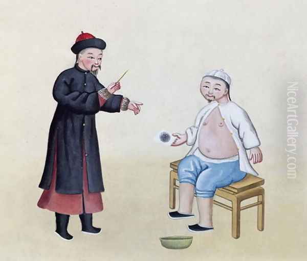 An Acupuncturist with his patient, c.1785 Oil Painting by Anonymous Artist