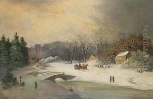 A Winter Landscape Oil Painting by Vilem Stroeminger