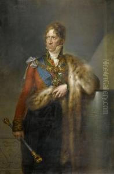 Portrait Of Ernst Friedrich Herbert, Count Zu Munster With The Lord Lieutenant's Ceremonial Mace In His Hand Oil Painting by Peter Eduard Strohling