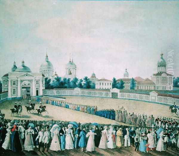 The Visit of Alexander I 1777-1825 to the Alexander Nevsky Monastery, 1821 Oil Painting by Anonymous Artist