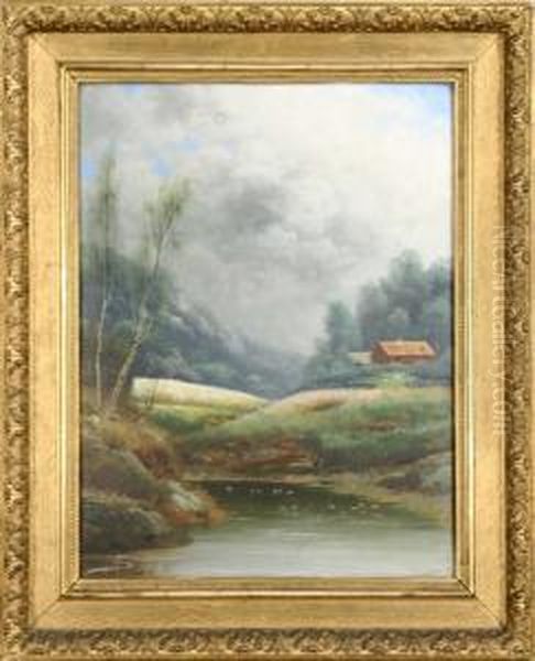 Landskap Med Gard Oil Painting by Julia Stromberg