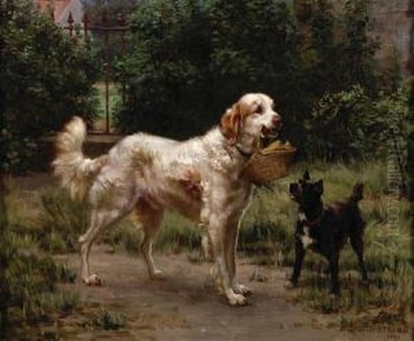 English Setter And Terrier Oil Painting by Elizabeth Strong