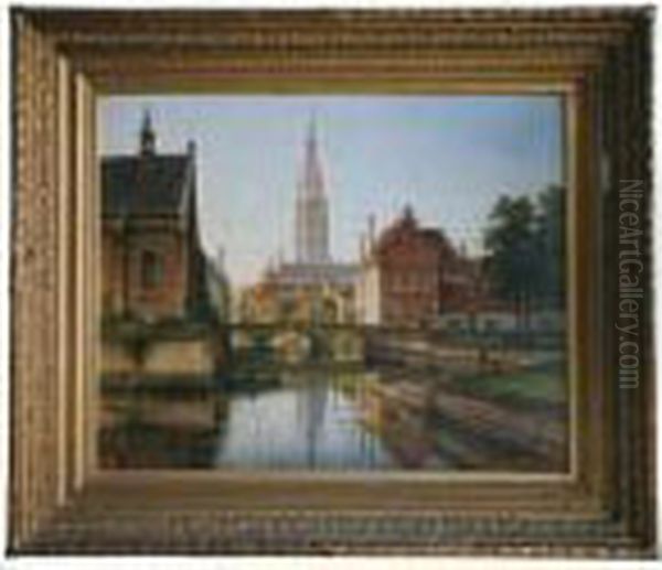 Bruges : La Cathedrale Et Le Canal Oil Painting by Francois Stroobant