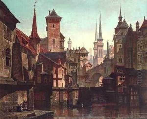 Le Vieux Quartier De La Pegnitz A Nuremberg Oil Painting by Francois Stroobant