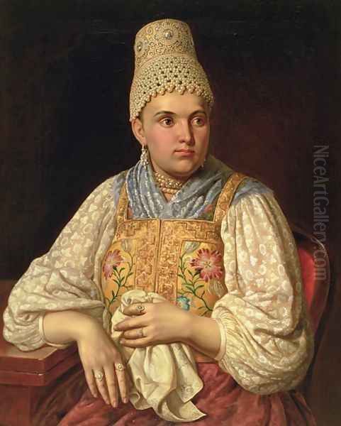 Portrait of Anna Petrovna Filatova, c.1840 Oil Painting by Anonymous Artist