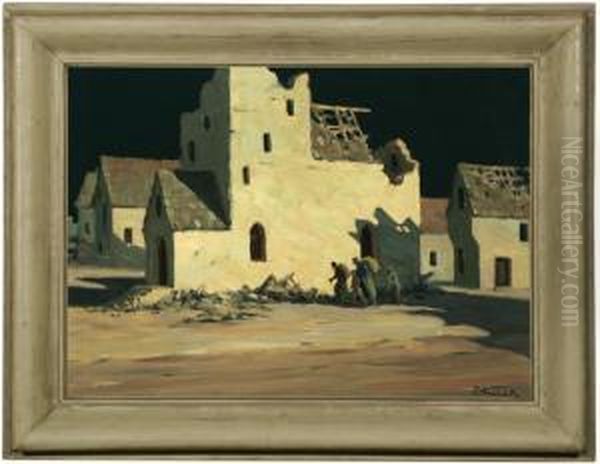 Nocturnal Village Scene With Figures Oil Painting by Herman Ernest Struck