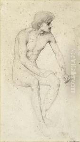 Study Of A Seated Male Nude, Looking Over His Left Shoulder Oil Painting by John Melhuish Strudwick