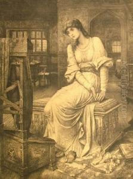 Lady Seated In Amusic Room Oil Painting by John Melhuish Strudwick