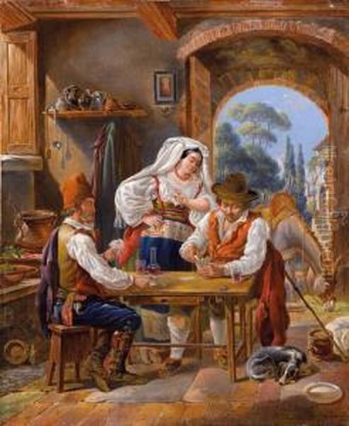 Partita A Carte Oil Painting by Arthur John Strutt