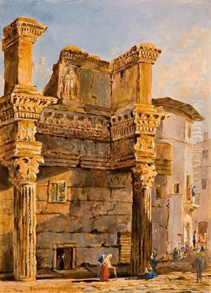 Tempio Di Minerva Al Foro Di Nerva Con Figure Oil Painting by Jacob George Strutt