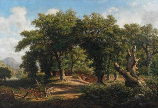 Peasants On Horseback Travelling In A Woodland Oil Painting by Jacob George Strutt