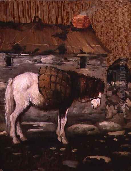 Pony Waiting Outside a Cottage Oil Painting by Anonymous Artist