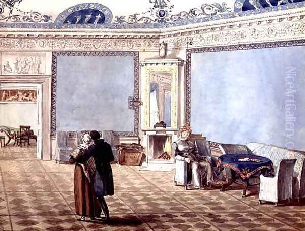 Neo-Classical Blue Drawing Room in St. Petersburg, 1819 Oil Painting by Anonymous Artist