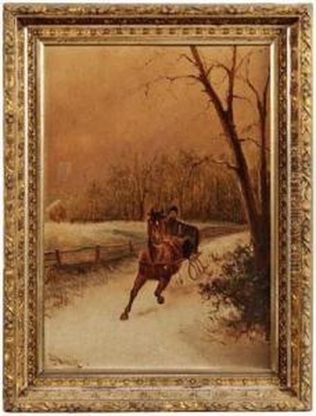 Winter Landscapewith Cossack In Troika Oil Painting by Alexander Charles Stuart