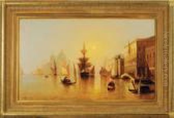 Venetian Canal Scene With The Santa Maria Della Salute In The Distance Oil Painting by Alexander Charles Stuart