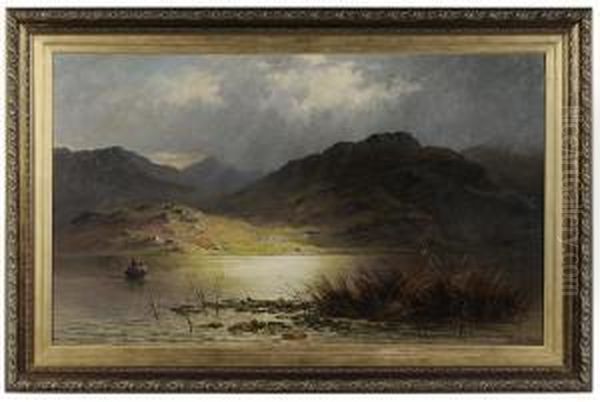 Highland Landscape With Figures In A Boat Oil Painting by Charles Stuart