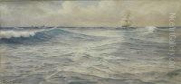 A Clipper And Distant Fishing Fleet Oil Painting by Ernest Stuart