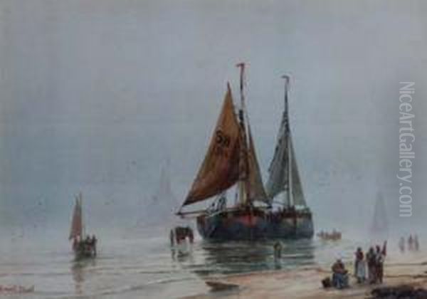 Coastal Views With Various Figures And Shipping Oil Painting by Ernest Stuart