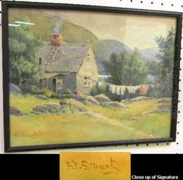 Cottage With Clothesline Oil Painting by Frederick T. Stuart