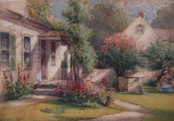 Cottage Garden Oil Painting by Frederick T. Stuart