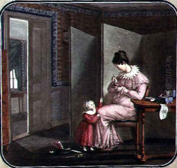 Mother and Child in an Interior, 1820 Oil Painting by Anonymous Artist