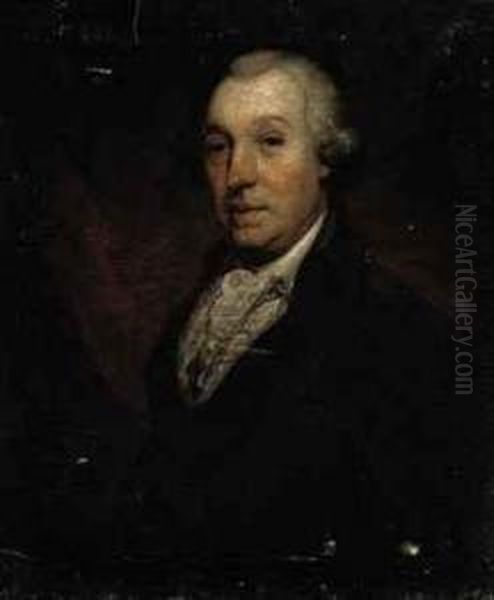 Portrait Of A Gentleman, Bust-length, In A Black Coat And Whitestock Oil Painting by Gilbert Stuart