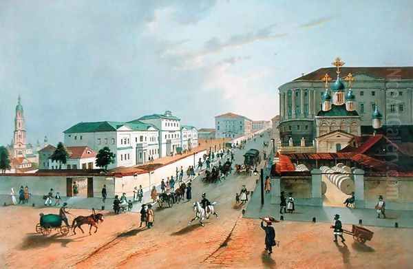 The Imperial Post Office in Moscow, engraved by A. Muller, 1840s Oil Painting by Anonymous Artist