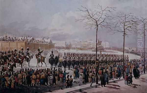 The Insurrection of the Decembrists at Senate Square, St. Petersburg on 14th December, 1825 Oil Painting by Anonymous Artist