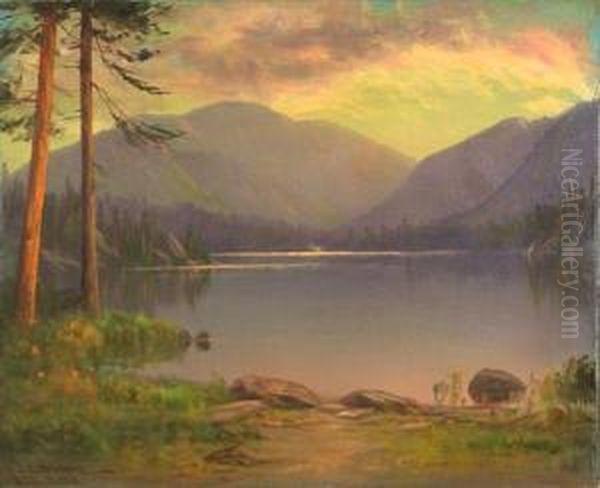 Morning, Strawberry Lake From Pinecrest, Tuolumne County Oil Painting by James Everett Stuart