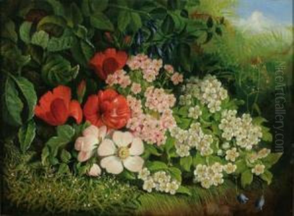 Wild Flowers In A Landscape Oil Painting by William E.D. Stuart