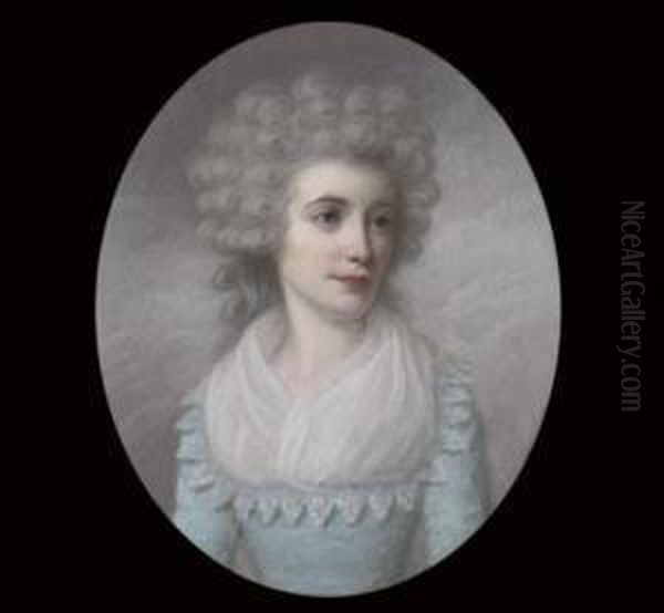 Mrs. George Blackman, In Blue Dress And White Fichu, Powdered Hair Oil Painting by Henry Stubble