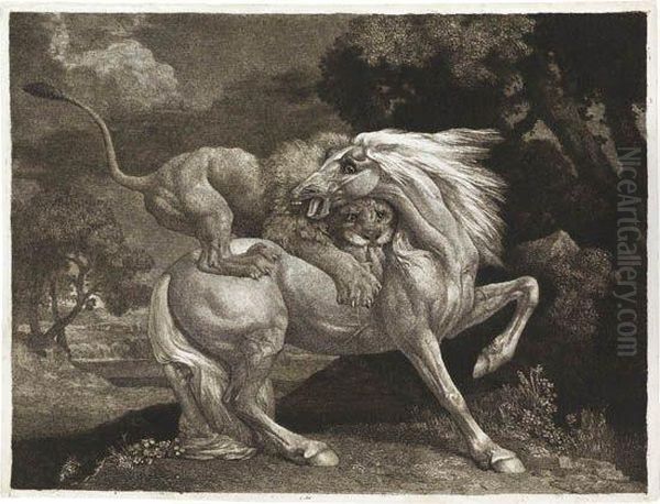 A Lion Devouring A Horse Oil Painting by George Stubbs