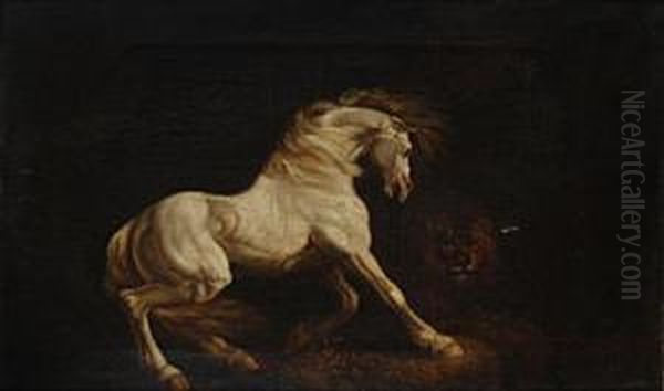 A Horse Frightened By A Lion Oil Painting by George Stubbs