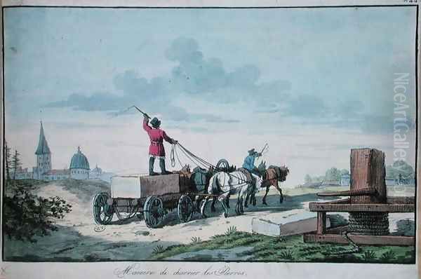 The transport of stone for use in building, 1st half of 19th c. Oil Painting by Anonymous Artist