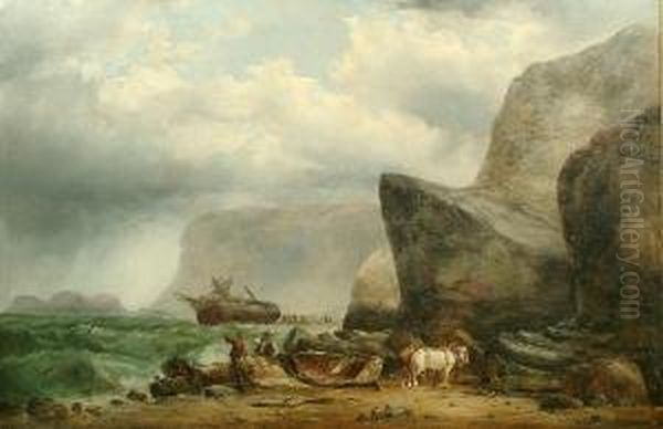 A Wreck On The Yorkshire Coast Oil Painting by Ralph I Stubbs