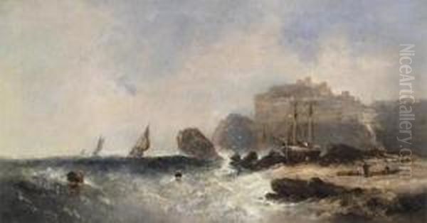 View On The East Coast, Possibly Bamburgh Oil Painting by Ralph R. Stubbs