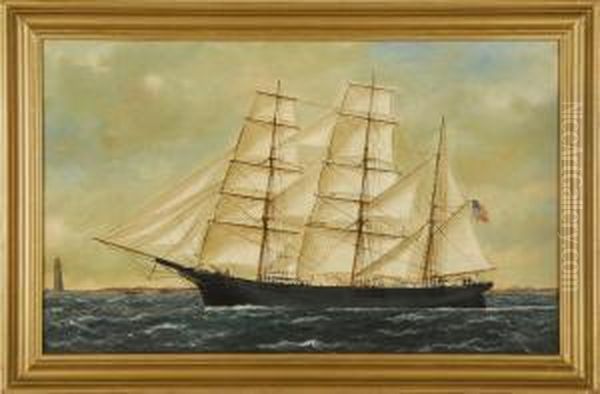 A Full-rigged Ship Off Minot's Light Oil Painting by William Pierce Stubbs