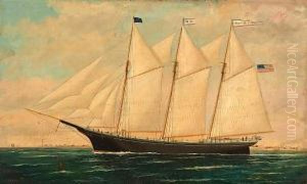 The Three Masted Coastal Schooner Oil Painting by William Pierce Stubbs